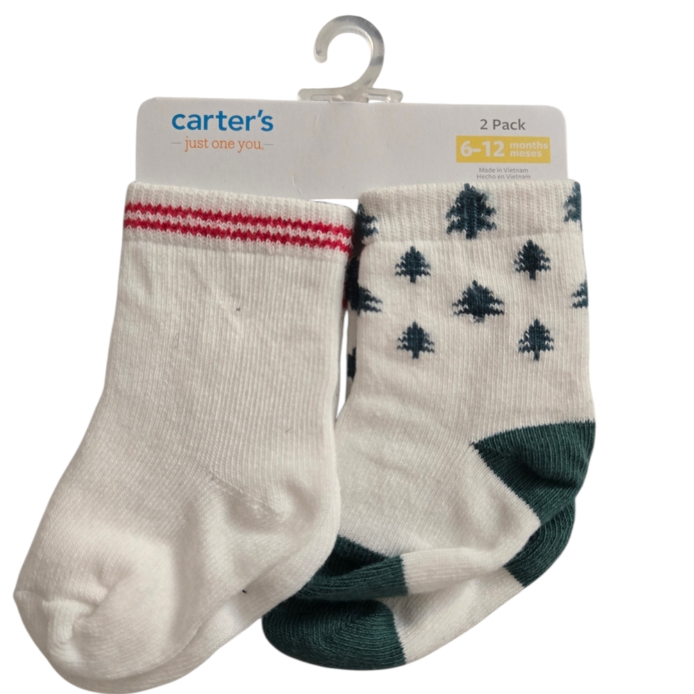 Carter's 2-Pack White and Green Baby Socks- Size 6-12 Months - NWT